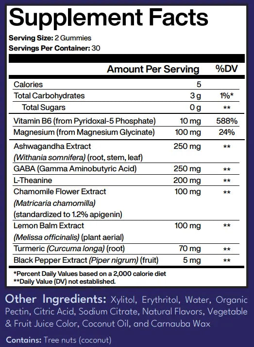 Supplement Facts label for Calmability - Blue Calm Bites